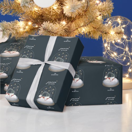 Peace Polar Bears Snow Globe Navy Blue Holiday Wrapping Paper