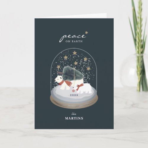 Peace Polar Bears Snow Globe Photo Christmas Card