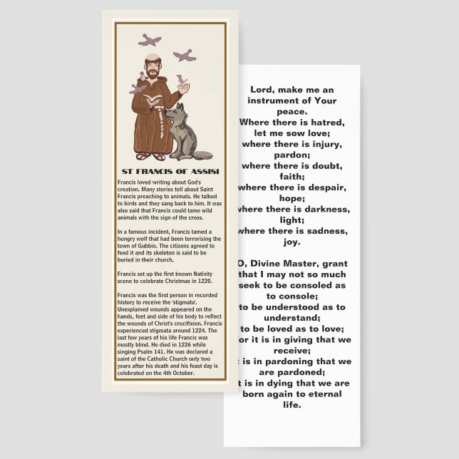 Peace prayer of St Francis Bookmark (Front & Back)