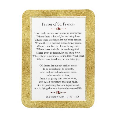 Peace Prayer of St Francis Gold Glitter Frame Magnet