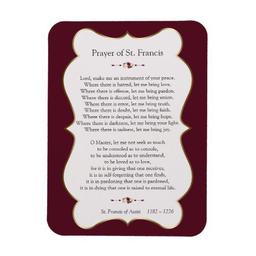 Peace Prayer of St Francis Golden Frame Magnet