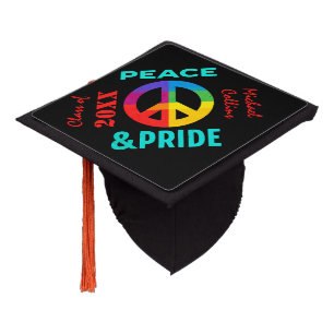 Peace & Pride LGBTQ Rainbow Colors Graduation Cap Topper