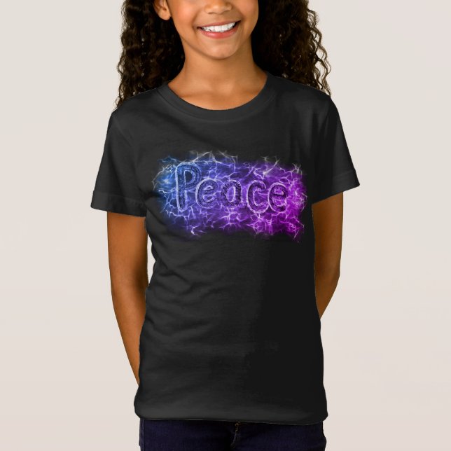 Peace Psychedelic Neon Pink Purple Funky Word Art T-Shirt (Front)