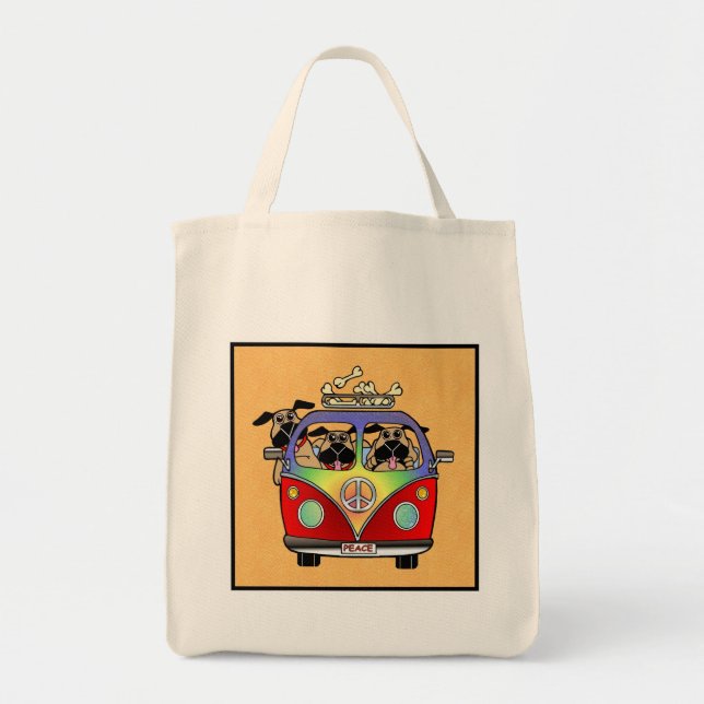 Peace Pugs Organic Grocery Bag (Front)