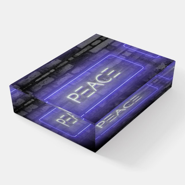 PEACE Purple Neon Sign Paperweight (Angled)