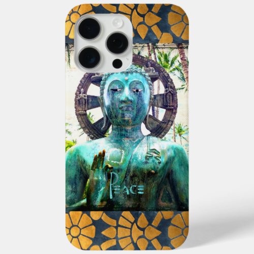 Peace Quote Asian Turquoise Buddha Statue Photo iPhone 15 Pro Max Case