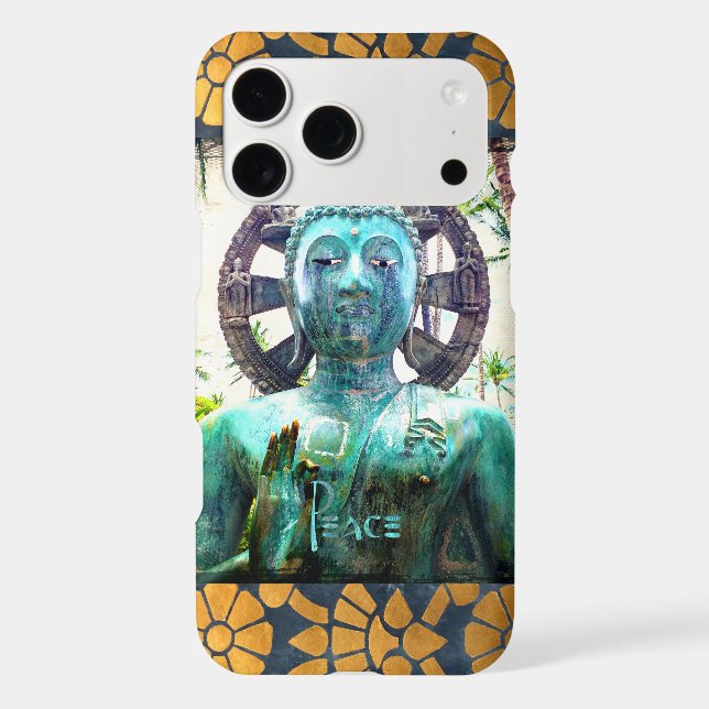 Peace Quote Asian Turquoise Buddha Statue Photo Case-Mate iPhone Case (Back)