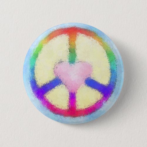 Peace Rainbow Heart Button