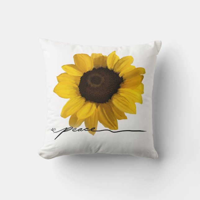 Peace realistic yellow sunflower painting throw pillow (Front)