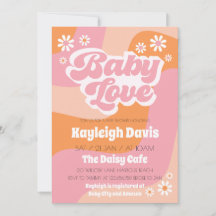Peace Retro Groovy 70s Baby Love Shower Invitation