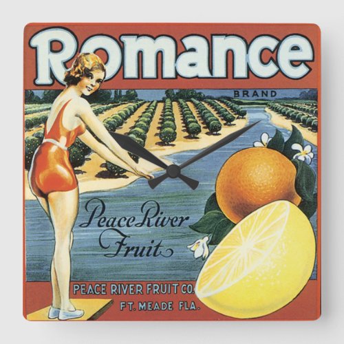 Peace River Fruit Co Crate Label Square Wall Clock