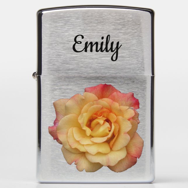 Peace Rose Beautiful Pink and Yellow Floral Zippo Lighter (Front)