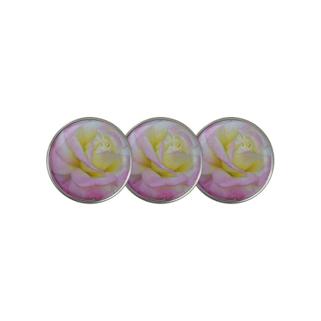 Peace Rose Pink Yellow Petals Photo Garden Nature Golf Ball Marker (3 Up)
