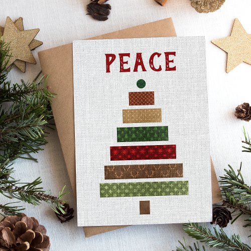 Peace Rustic Burlap Christmas Tree Holiday Card