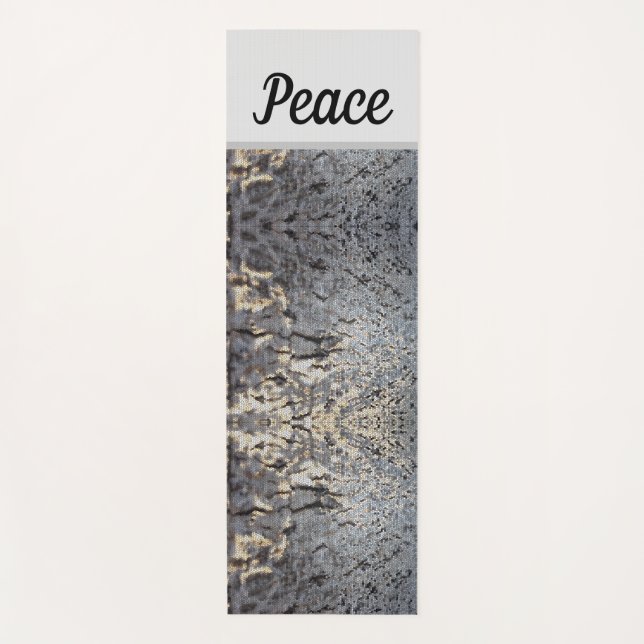 Peace Rustic Mosaic Gray Tree Bark Pattern Nature Yoga Mat (Front)