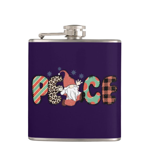 Peace Santa Gnome Holiday Christmas Gift Flask (Front)