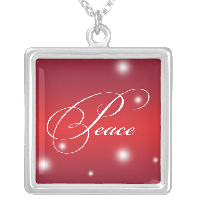 PEACE sentiment elegant script red glow keepsake Silver Plated Necklace (Front)