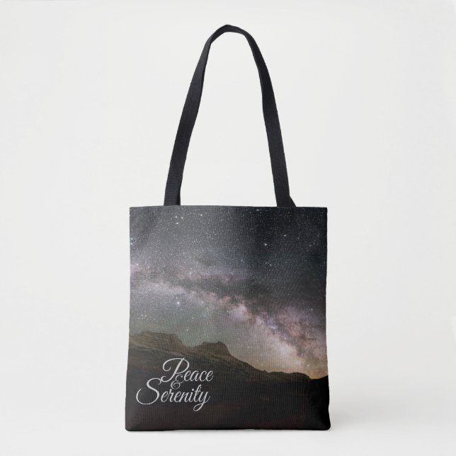 Peace & Serenity Mountain Night Sky Tote Bag (Front)
