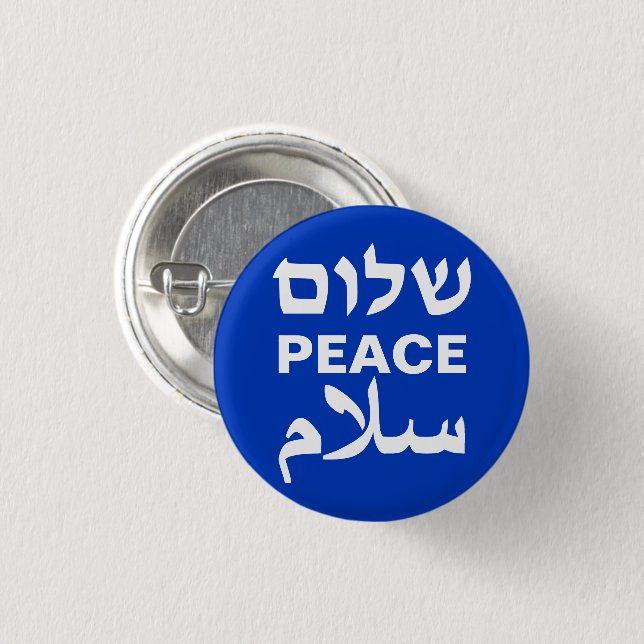Peace Shalom Salaam English Hebrew Arabic blue Button (Front & Back)
