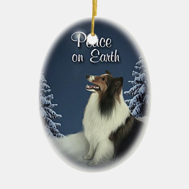 Peace Sheltie Ceramic Ornament (Front)