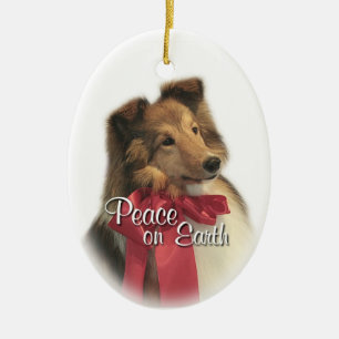 Peace Sheltie Ceramic Ornament