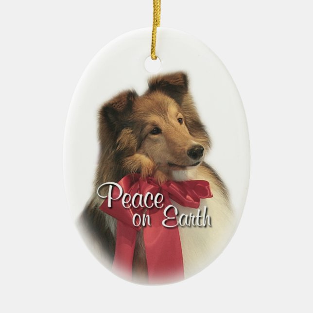 Peace Sheltie Ceramic Ornament (Front)