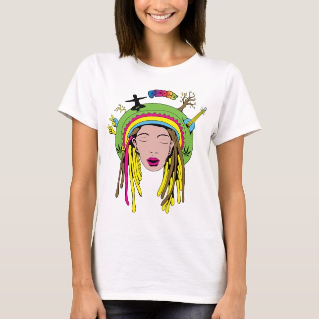 Peace Sign ~ 60s Hippie Girl Tie Dye T-Shirt (Front)