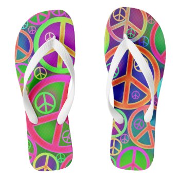 Peace Sign Abstract Retro Vintage 70s Fun  Flip Flops by MaeHemm at Zazzle