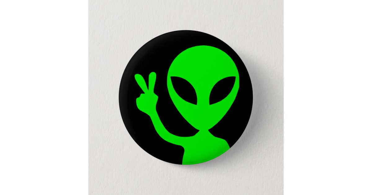 Peace Sign Alien Button | Zazzle