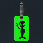 Peace Sign Alien Luggage Tag<br><div class="desc">This little alien comes to visit in peace. A bright green that is sure to catch the frequent traveler's attention when it comes around on the luggage carousel.</div>