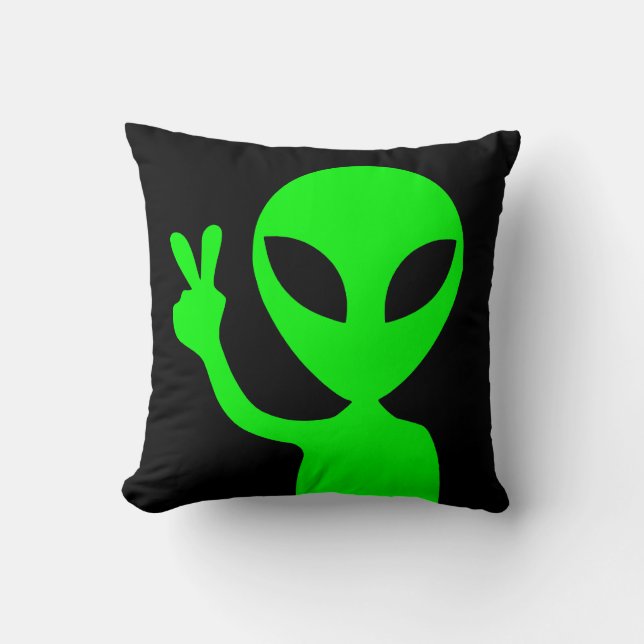 Peace Sign Alien Throw Pillow (Front)