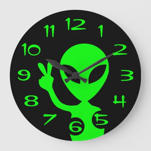 Peace Sign Alien Wall Clock