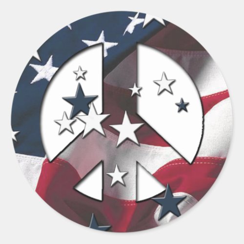 Peace Sign American Stars  Stripes Flag Classic Round Sticker