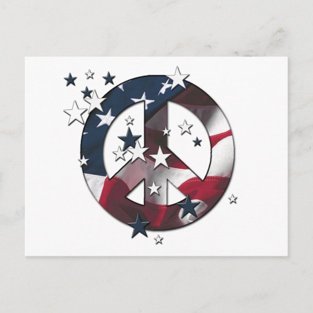 Peace Sign American Stars & Stripes Flag Postcard (Front)
