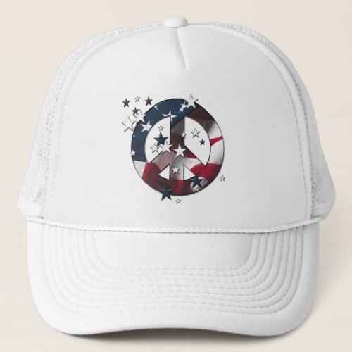 Peace Sign American Stars  Stripes Flag Trucker Hat