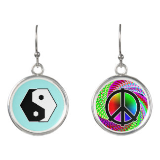 Peace Sign and Hexagon Yin Yang Earrings