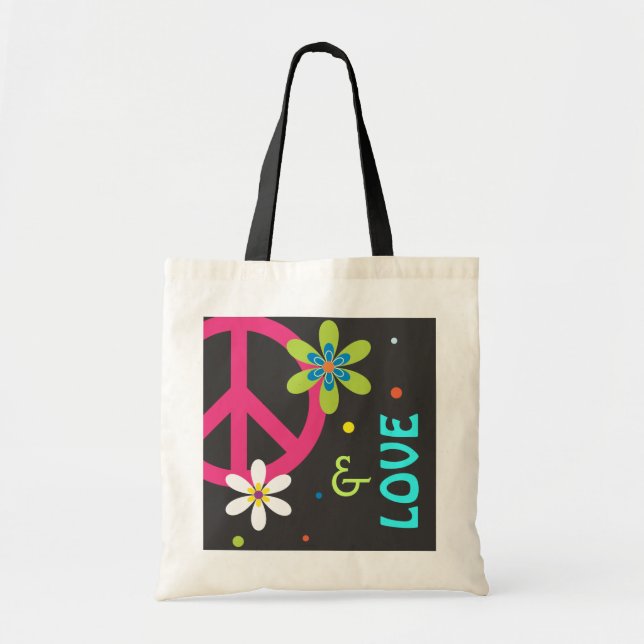 Peace Sign and Love Tote Bag (Front)