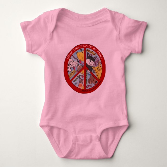 Peace Sign-Animal Protection Baby Bodysuit (Front)
