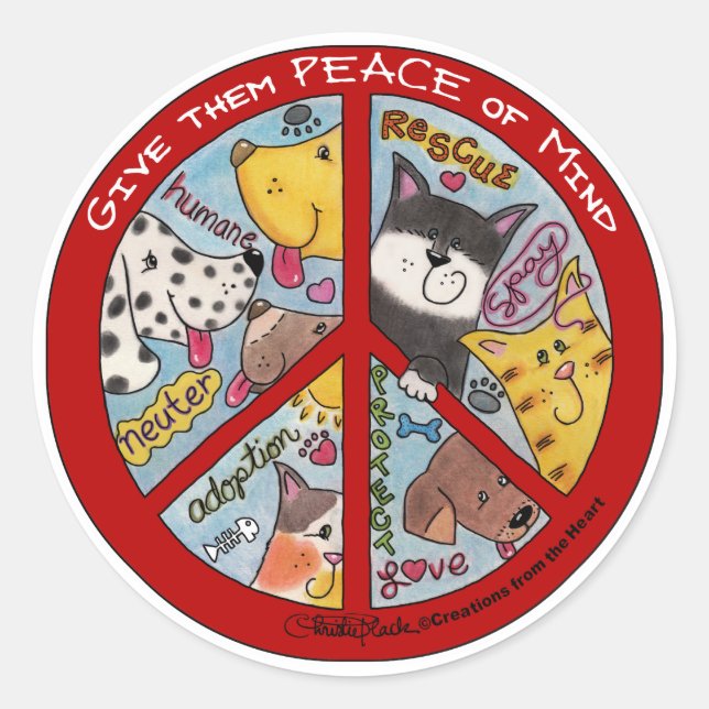 Peace Sign-Animal Protection Classic Round Sticker (Front)