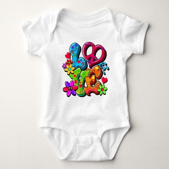 Peace Sign Anti-War Hippy Hippie Baby Bodysuit (Front)