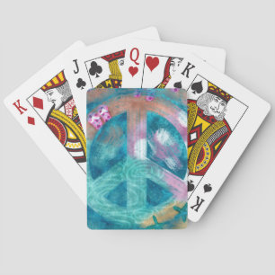 Peace Sign Beach Abstract Teal Pink Hippie Boho Poker Cards