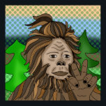 Peace Sign Bigfoot Sasquatch<br><div class="desc">Hand drawn retro pop art Sasquatch or Bigfoot doing a peace sign.</div>