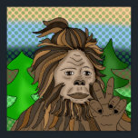 Peace Sign Bigfoot Sasquatch<br><div class="desc">Hand drawn retro pop art Sasquatch or Bigfoot doing a peace sign.</div>