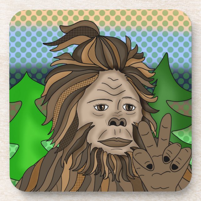 Peace Sign Bigfoot Sasquatch  Beverage Coaster (Front)