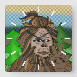 Peace Sign Bigfoot Sasquatch Square Wall Clock