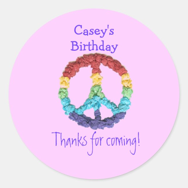 Peace sign birthday favor label (Front)