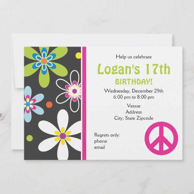 Peace Sign Birthday Invitation - Teen (Front)
