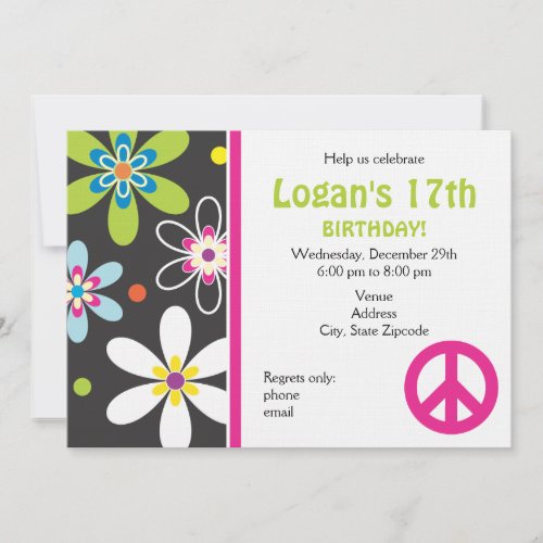 Peace Sign Birthday Invitation - Teen