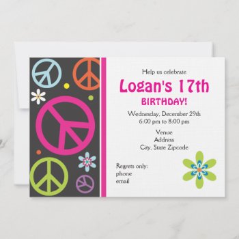 Peace Sign Birthday Invitation - Teen by OrangeOstrichDesigns at Zazzle