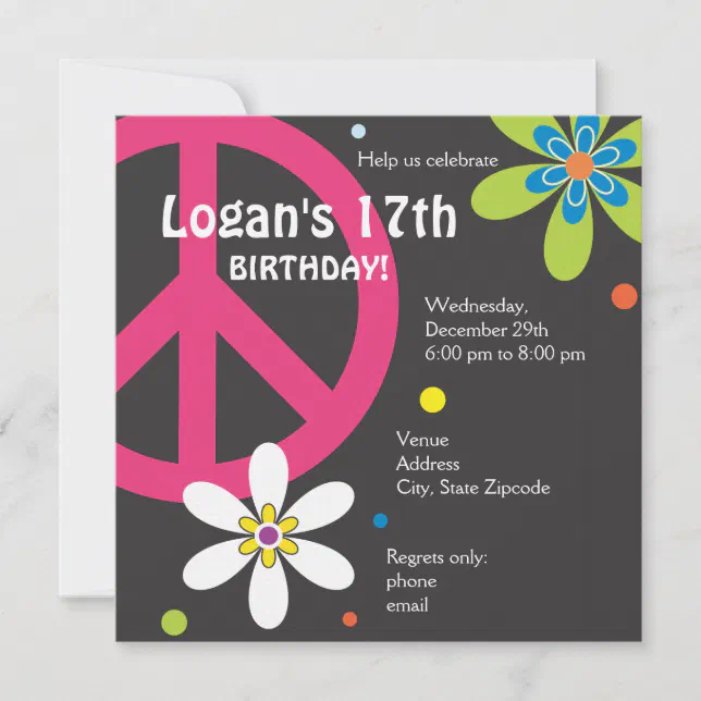 Peace Sign Birthday Invitation - Teen | Zazzle